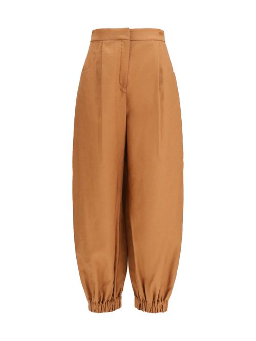 Cotton-Linen Balloon Trousers — Brown