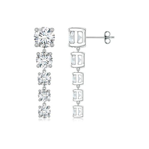 Angara 4.26 CTW Graduated Round Lab-Grown Diamond Five-Stone Dangle Earrings in Platinum
