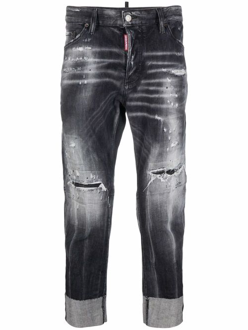 Distressed-finish denim jeans - Black