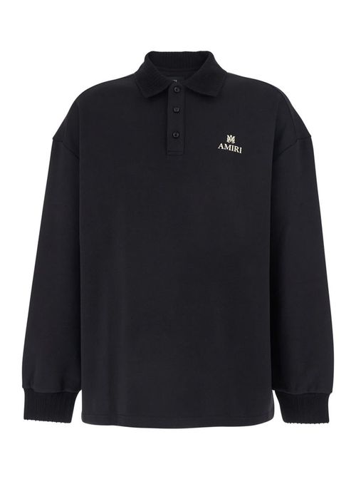 Black Sweatshirt With Polo Neck And Front Lettering Logo In Cotton Man