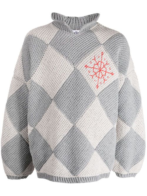Iota argyle-knit polo jumper - Grey