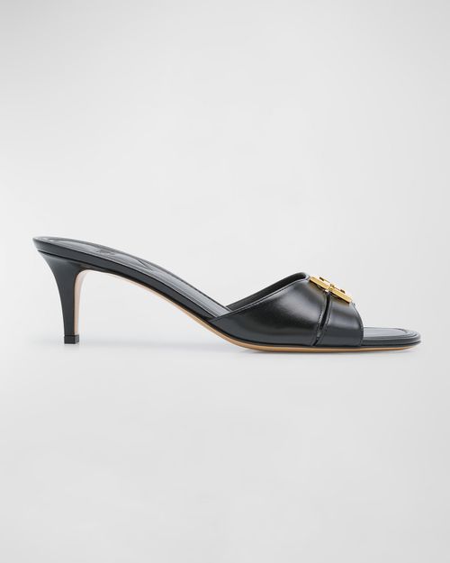 Fold Leather Kitten-Heel Sandals