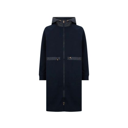 Cotton Drawstring Hood Coat — Navy