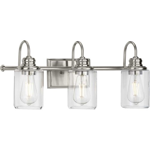Brushed Nickel Three Light Bath Bracket from the Aiken Collection