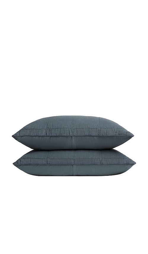 Parachute Linen Box Quilted Sham Set in Navy. -  STANDARD also in