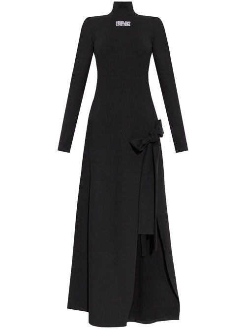 Oversized-bow long-sleeved dress - Black