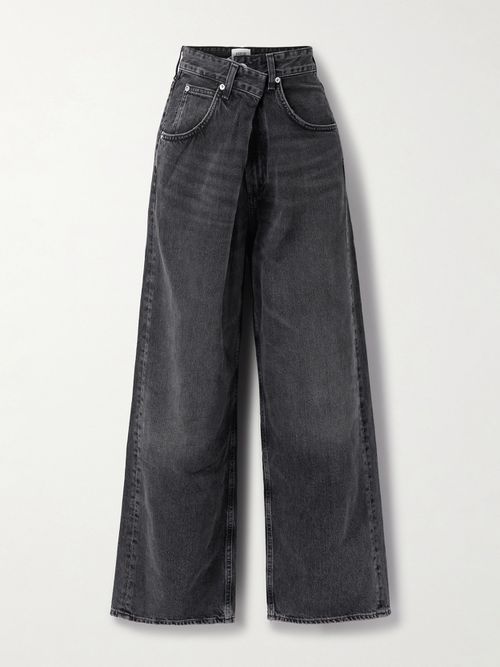 Vana Draped Low-rise Wide-leg Jeans - Black