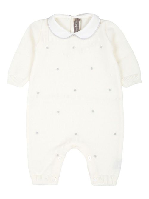 Polka dot-embroidery romper - White
