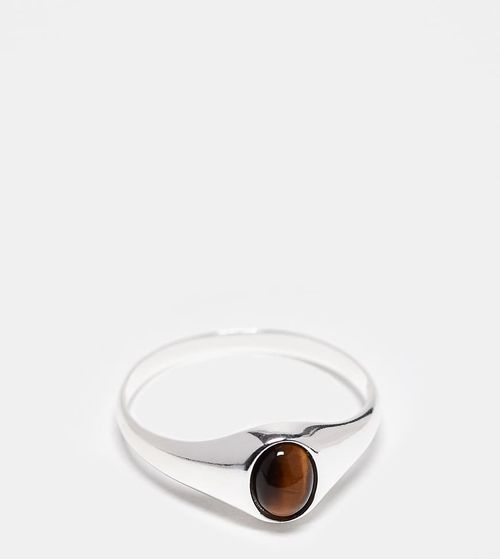 Sterling silver signet ring with semi-precious tigers eye stone in silver