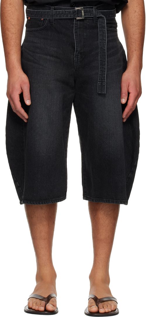 Black Faded Denim Shorts