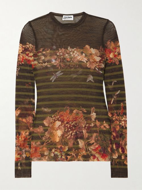 Marinière Grape Printed Mesh Top - Green