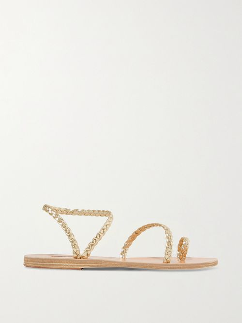 Eleftheria Braided Metallic Leather Sandals - Gold