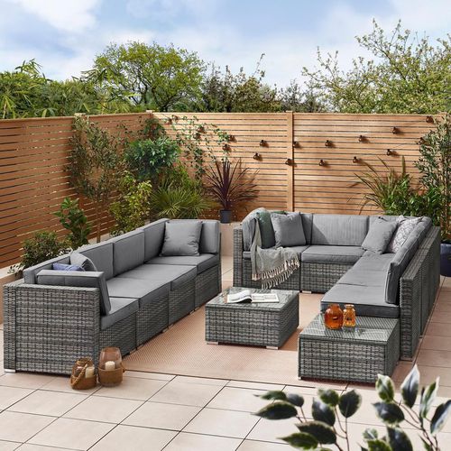 Orlando 10 Seat Modular Outdoor Garden Sofa - PE Rattan Garden Sofa with Cushions - Two Garden Coffee Table