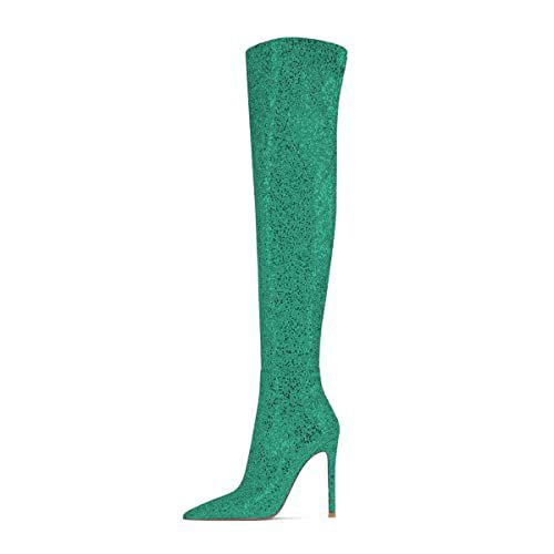 FSJ Women Sparkly Glitter Thigh High Boots Over The Knee Long Boots Fashion Sexy High Heels Pointed Toe Party Dance Stiletto Knee High Boots
