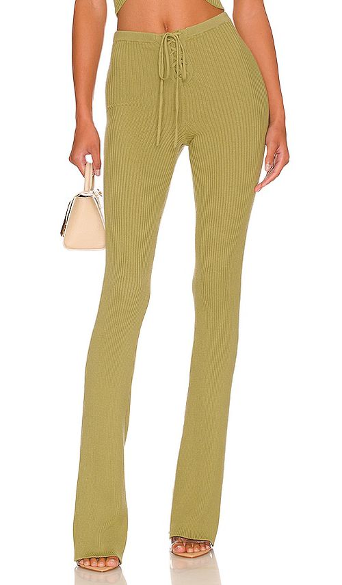 Camila Coelho Artemis Lace Up Knit Pant in Green. L. Also in