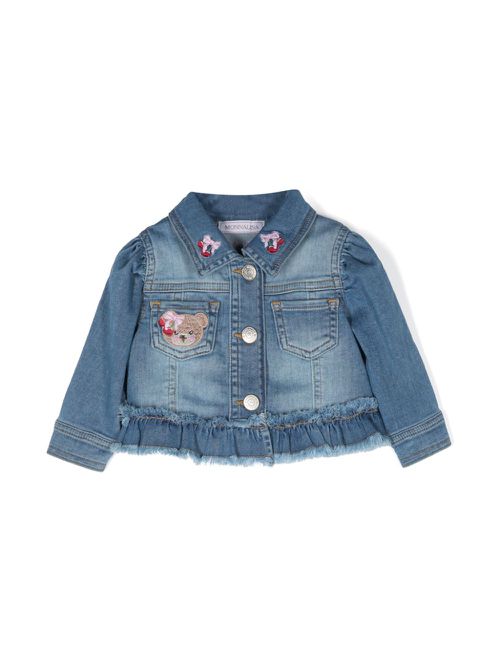 Embroidered-bear denim jacket - Blue