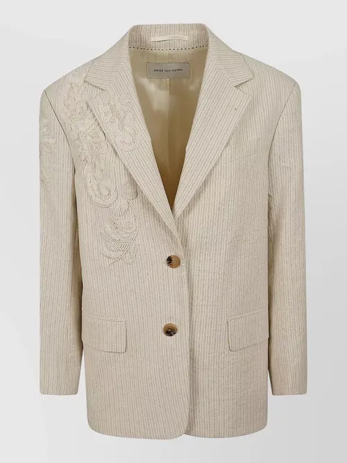Dries Van Noten - birdy embroidered striped tailored jacket pocket