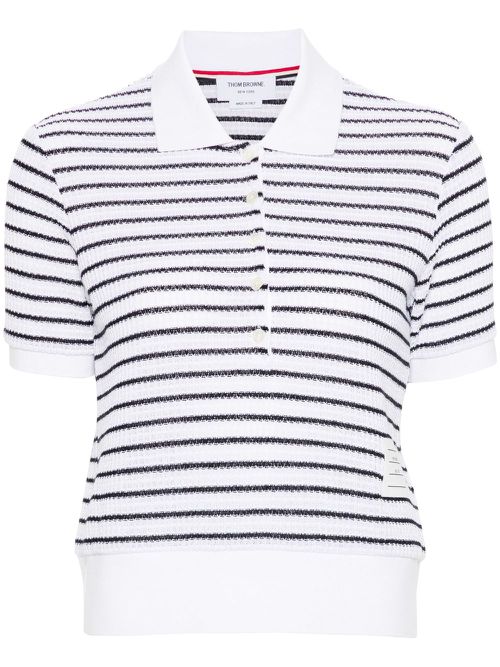 Striped textured-knit polo shirt - White