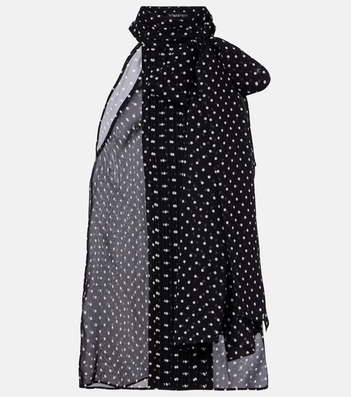 Draped polka-dot silk blouse