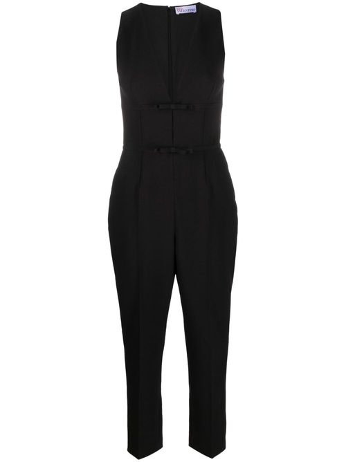 Bow-embellished cropped jumpsuit - Black