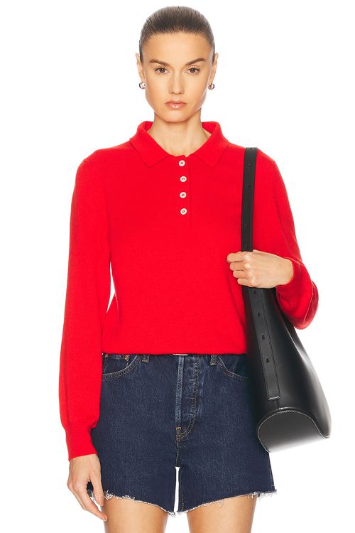 &Daughter Aiofe Polo Sweater in Poppy Red - Red.  XS also in L