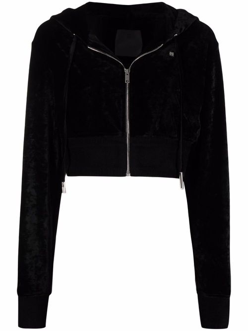 Cropped velvet hoodie - Black
