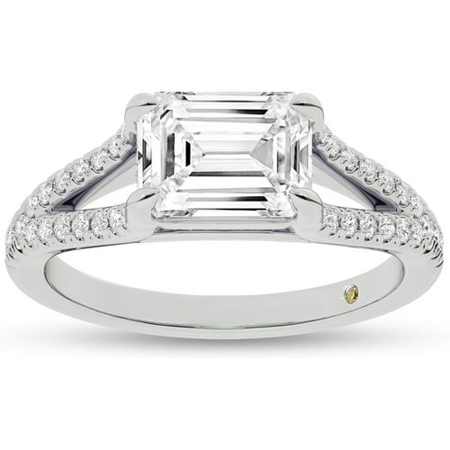 Delhi Split Shank Emerald Cut Lab Grown Diamond Engagement Ring | 18K White Gold 4 1/. TW