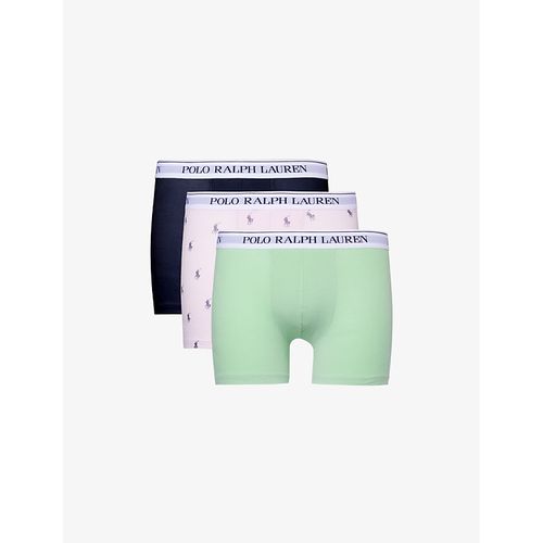 Mens Pastel Mint/tng Blu/navy Branded-waistband Mid-rise Pack of Three Stretch-cotton Boxer Briefs