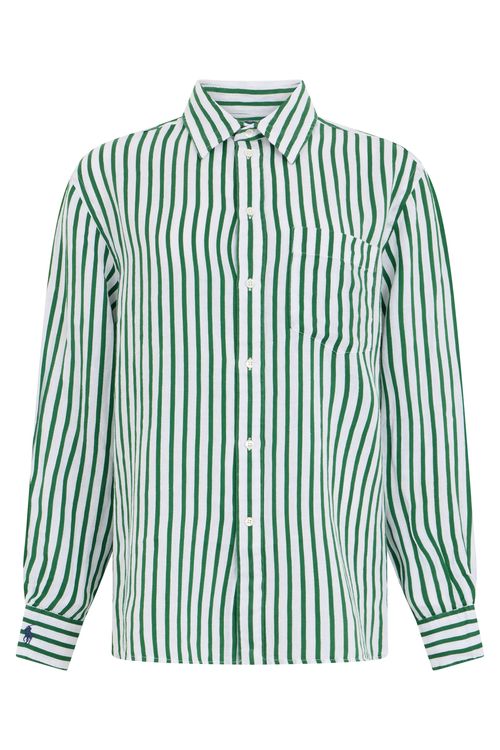 Ralph Lauren Striped Vertical Linen-Cotton Shirt with Button-Down Collar