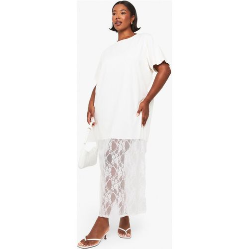 Boohoo Womens Plus Lace Detail Midaxi T-Shirt Dress - White Cotton