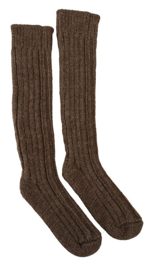 Wool Knit Calf-Height Socks — Brown