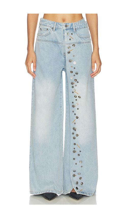 MARRKNULL Asymmetrical Metal-Button Jean in Blue. - S also in XS