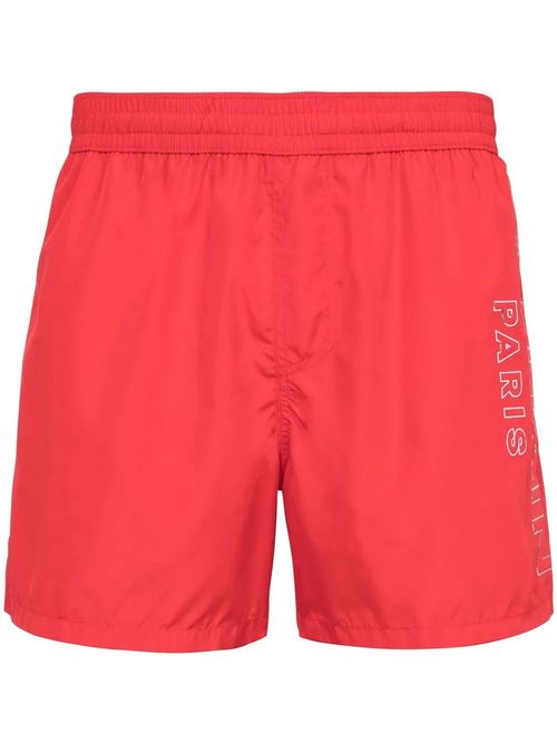 Metallic-Logo Swim Shorts — Red