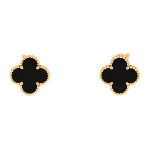 Vintage Alhambra Earrings 18K Yellow Gold and Onyx