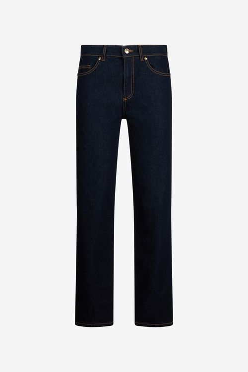Dark Blue Straight Leg Jeans With Contrast Stitching