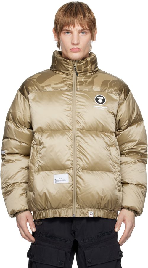 AAPE by A Bathing Ape Beige 'AAPE NOW' Moonface Logo Zip-Up Down Jacket
