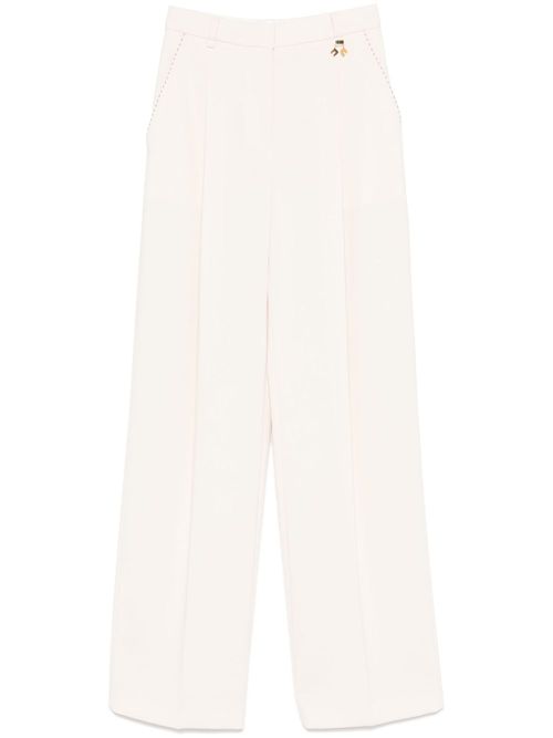 Contrasting-topstitching crepe trousers - Neutrals