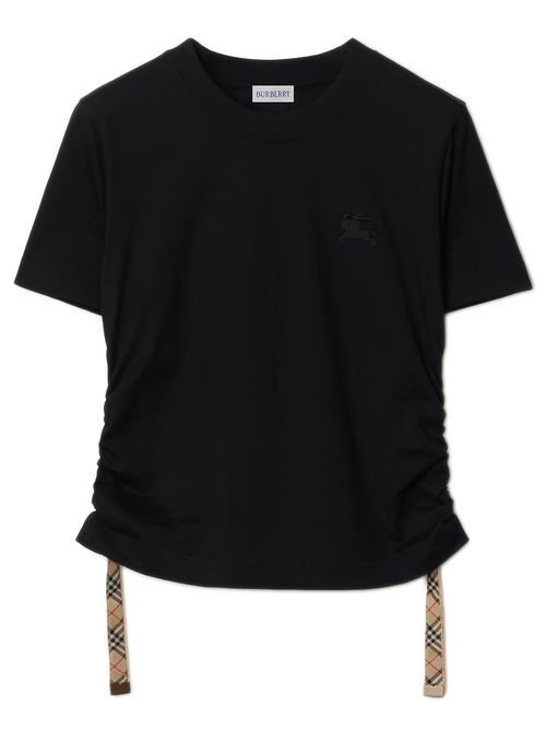 Cotton T-Shirt with Embroidered Equestrian Knight and Side Ruffles