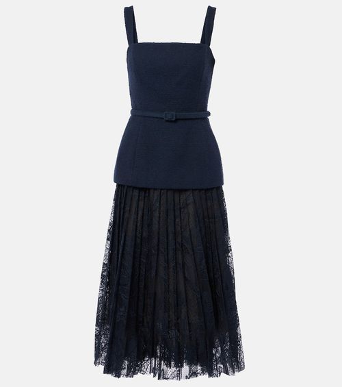 Cotton-blend tweed and guipure maxi dress