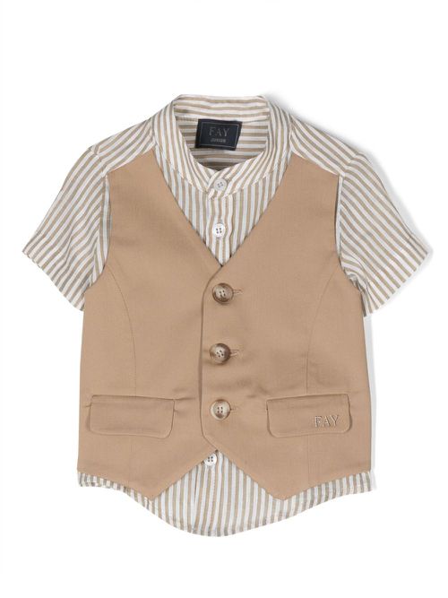 Layered-design stripe-pattern shirt - Neutrals