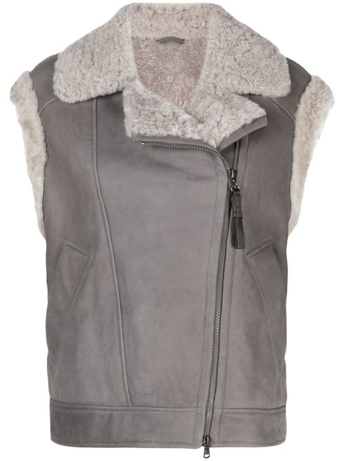 Shearling-trim zip-up vest - Grey