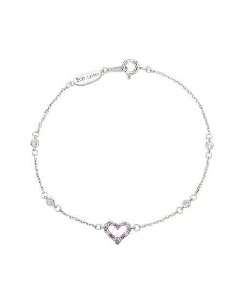 Silver 0.02 ct. tw. Diamond & Sapphire Heart Bracelet