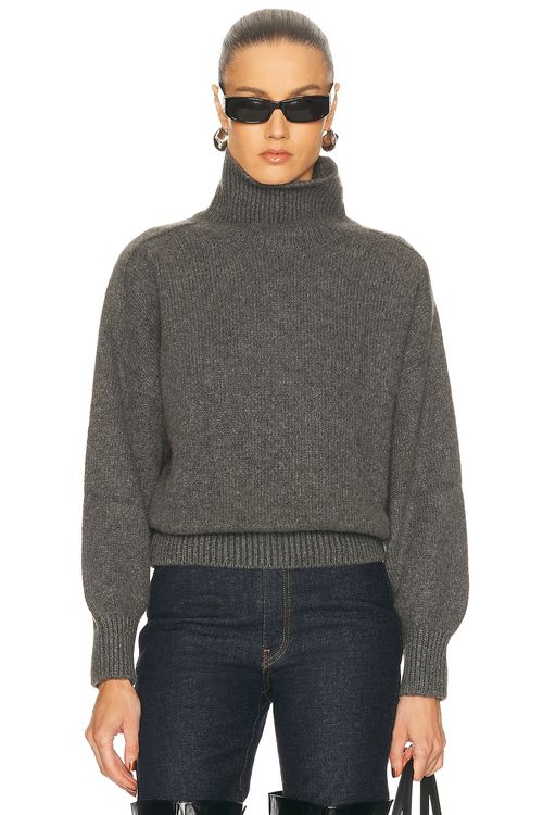 KHAITE Willem Cashmere Sweater in Stone - Charcoal. L also in