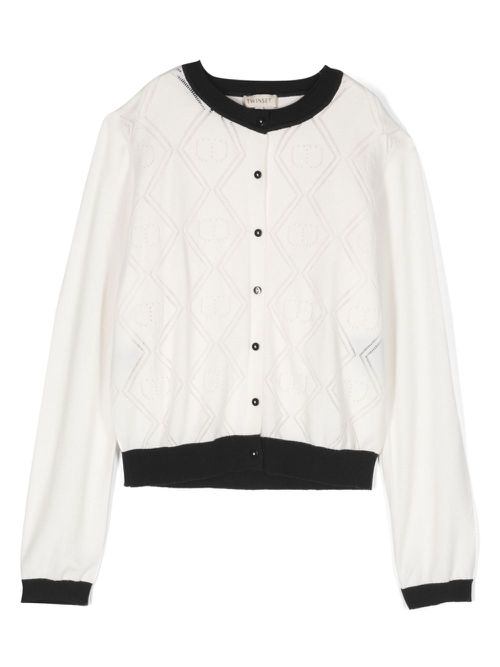 Logo-jacquard stripe-trim cardigan - White