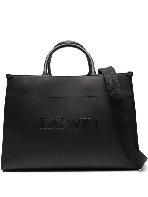 Logo-embossed leather tote bag - Black