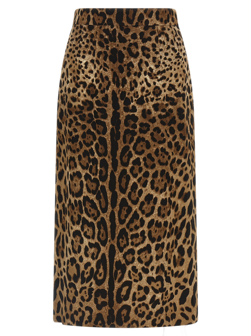 Leopard-Print Viscose Skirt — Brown