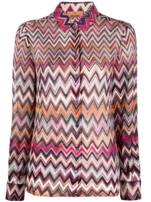 Zigzag-pattern long-sleeved shirt - Black