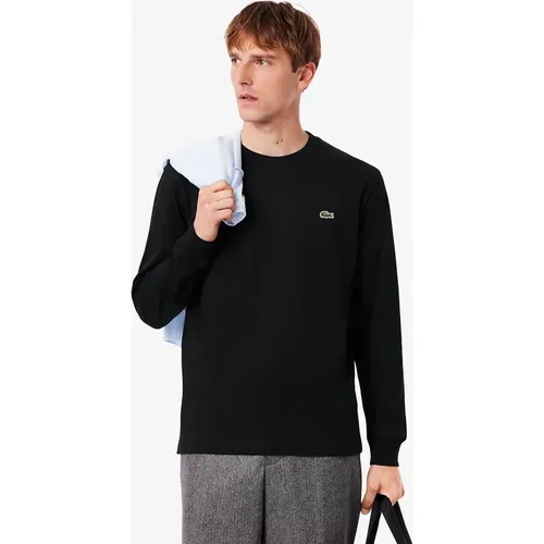 Men's Lacoste Long Sleeved Cotton Mens T-Shirt - Black