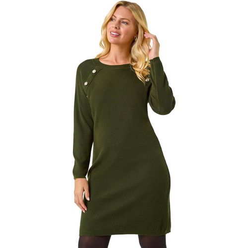 Roman | Roman Petite Button Detail Knit Dress In Khaki | Realry