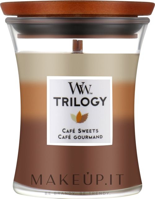 Candela profumata in vetro WoodWick Hourglass Trilogy Cafe Sweets 275 g